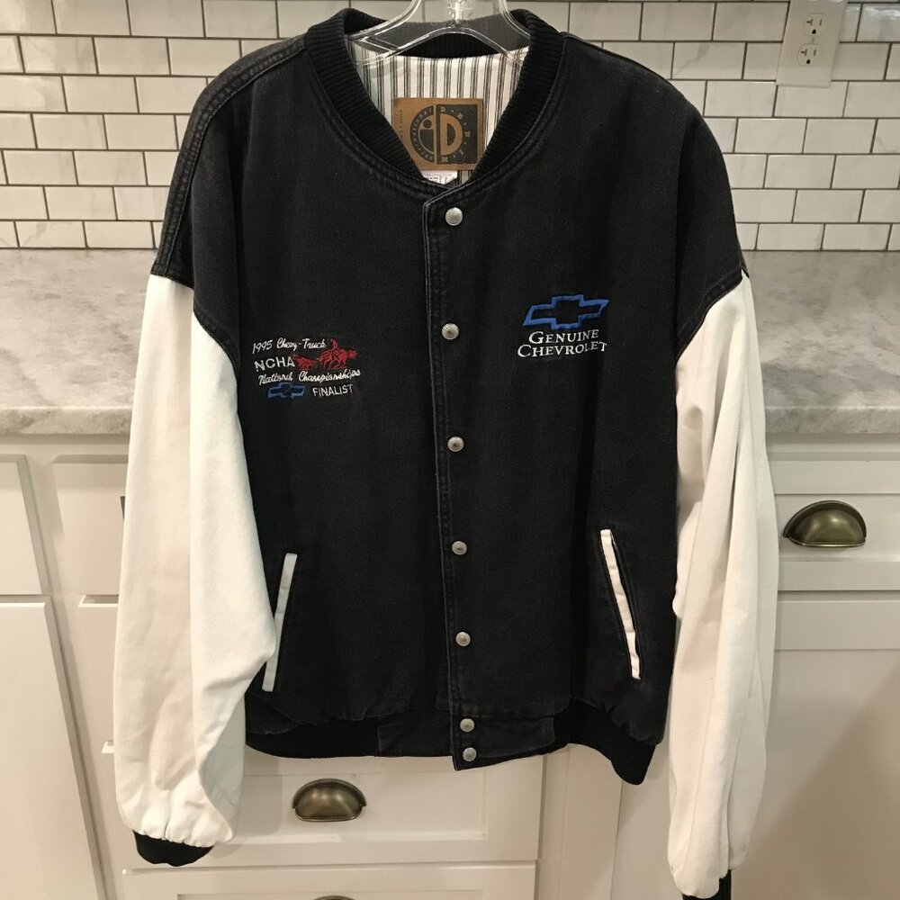 Vintage Jacket Mens XL Black White Chevrolet NCHA Finalist Rodeo Denim 90s